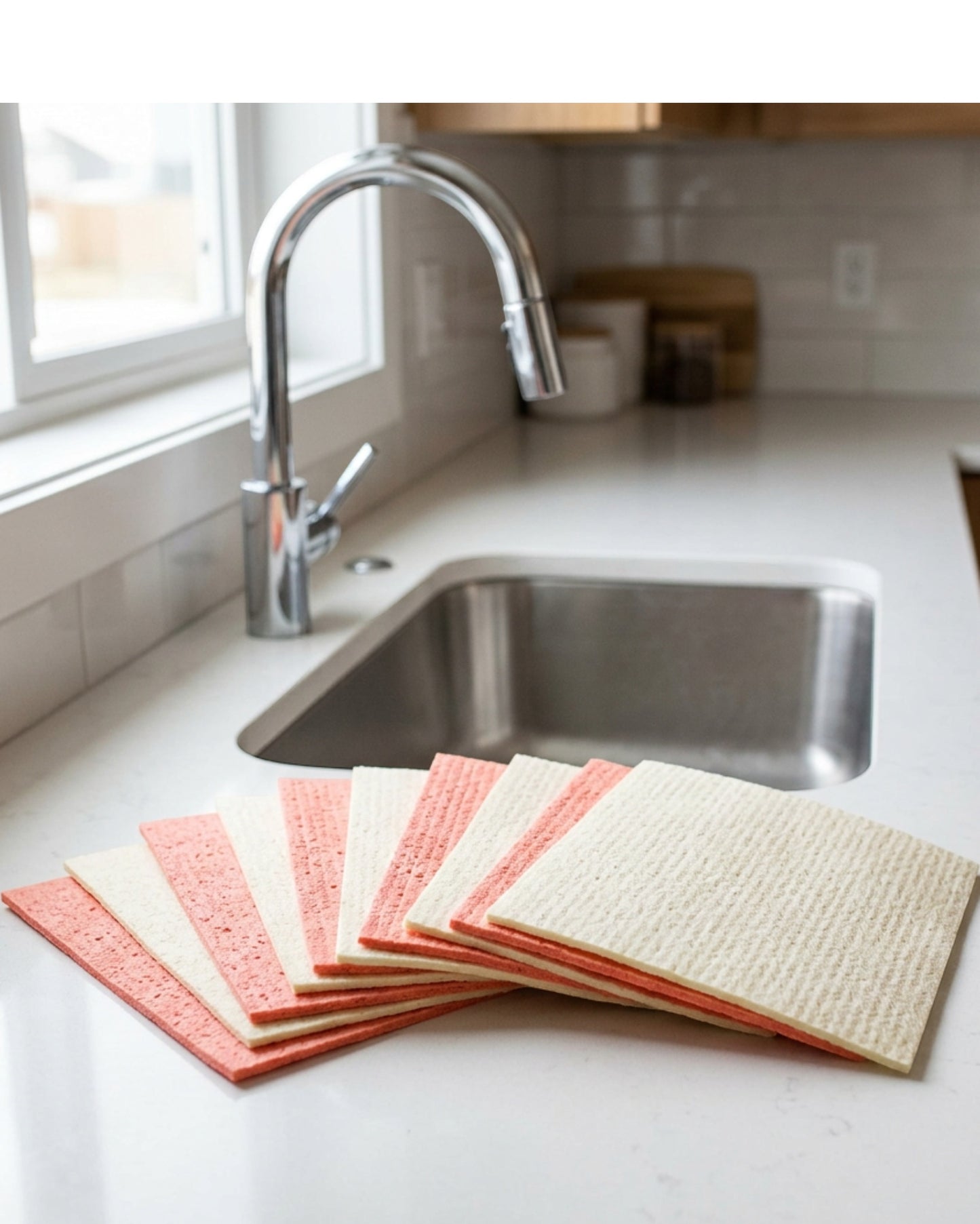 Kovev Cellulose Sponge Cloths Set of 10 18 x 20 cm Cream and Coral - Lifestyle view