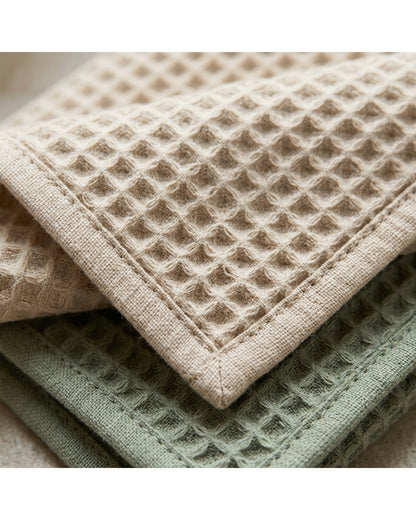 Kovev Waffle Cotton Dish Cloths Set of 6 30 x 30 cm Oat and Sage - Detail view