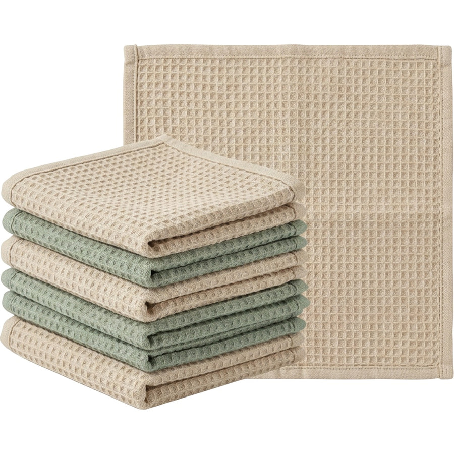 Kovev Waffle Cotton Dish Cloths Set of 6 30 x 30 cm Oat and Sage